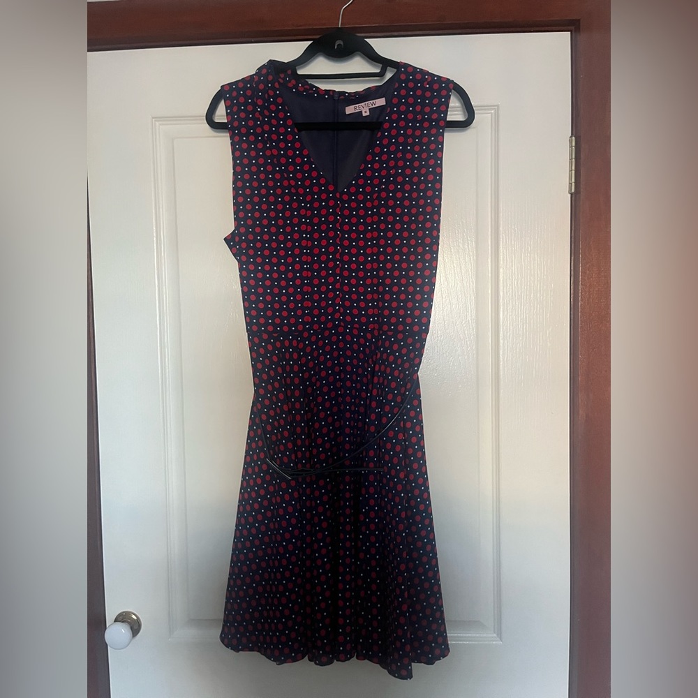 Review - Red/Navy Polka Dot Dress with Navy Belt - very smart. - Picture 1 of 3